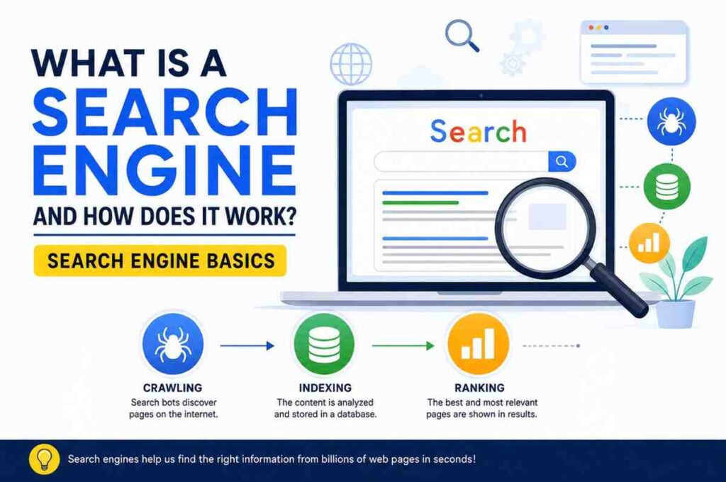 image show the concept of Search Engine Basics